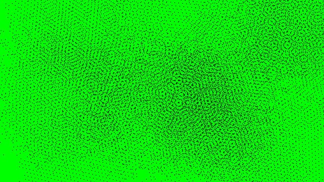 Retro uniform medium-sized halftone dots with optimized count and calm, smooth random motions as a clean graphic overlay on green screen.