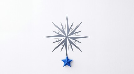 Fototapeta premium Minimalist North Star and Compass Rose Metaphor Representing a Core Concept, Guiding Principle, and Strategic Leadership with a Blue Star Focal Point Isolated on a Clean White Background