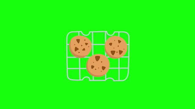 vector illustration of freshly baked chocolate chip cookies cooling on a wire rack