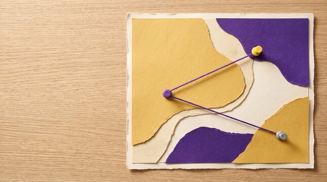 Yellow and purple paper map for route planning