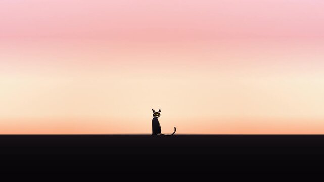 Halloween black cat animation loop on sunset background