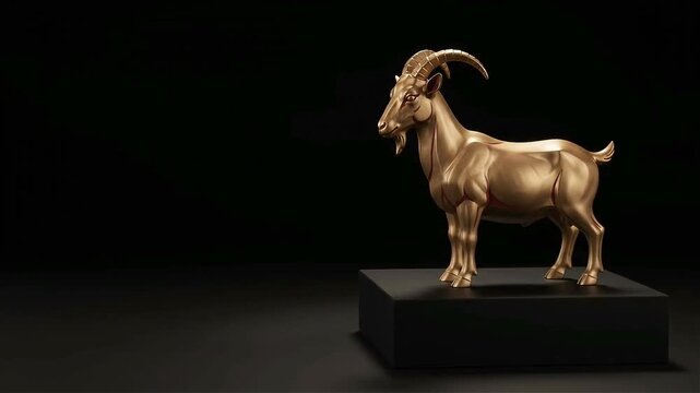 Golden goat statue on a black pedestal