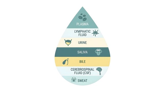 Medical Diagram Illustrating Human Body Fluids Types Inside Liquid Drop Shape Vector.