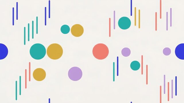 Minimalist abstract 2D vector composition featuring colorful circles and geometric lines isolated over a light cream background. Great for Bauhaus style art promos, modern graphic design backgrounds, 