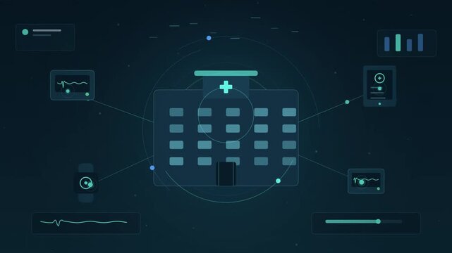Futuristic digital hospital interface with medical data network