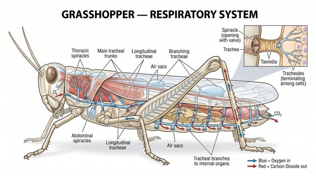 Educational diagram of grasshopper respiratory system