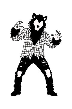 A man wearing a wolf mask