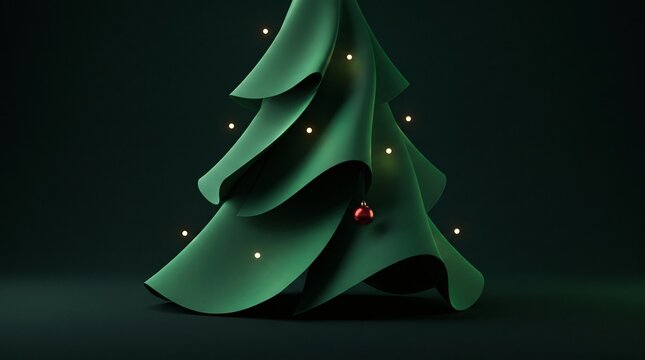 Minimalist Abstract Christmas Tree with Soft Lighting and Red Bauble