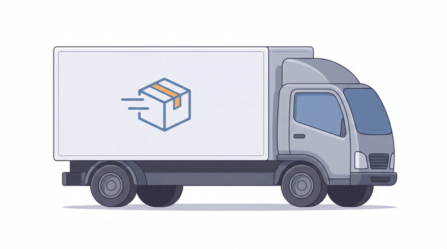 Commercial delivery truck transporting parcel cargo on white background
