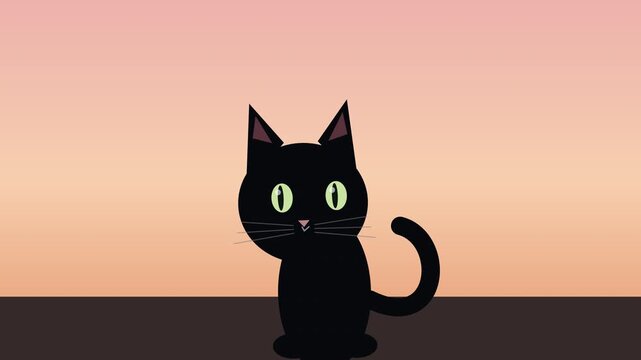 Halloween black cat animation loop pattern on pink background