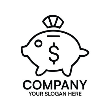 Minimalist vector logo design featuring a piggy bank icon with a dollar sign symbol suitable for financial institutions banking services investment firms and personal savings concepts