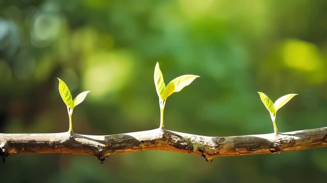 Young Plant Sprout and Green Leaf Branch Showing Nature Growth Progress
