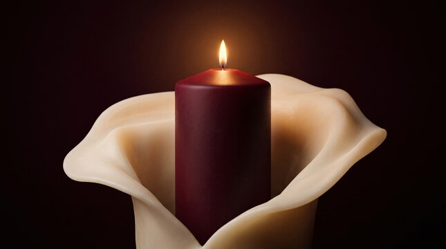 Burgundy Christmas Candle Inside Cream Lily Flower