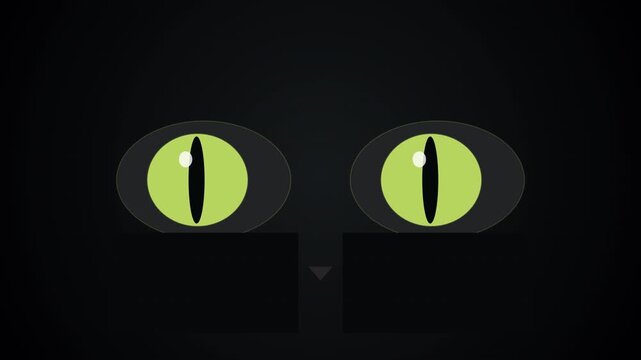 Halloween black cat animation loop with glowing green blinking eyes