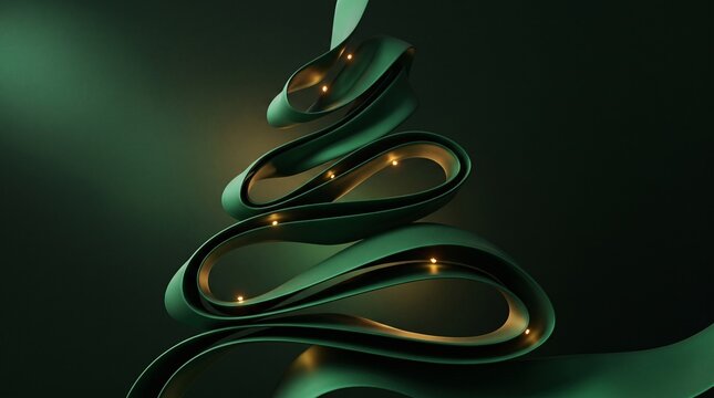 Abstract Green Ribbon Christmas Tree with Glowing Lights