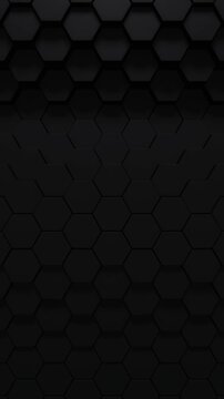 Black background of patterned hexagons. Smooth wave 3d rendered hex shapes creating a visual of sleek shadowy motion for an abstract background presentation template with a dark tone. 3d render Loop.