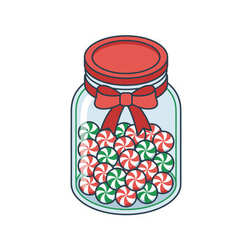 Christmas Peppermint Candy Jar Isolated Transparent Background Red Bow