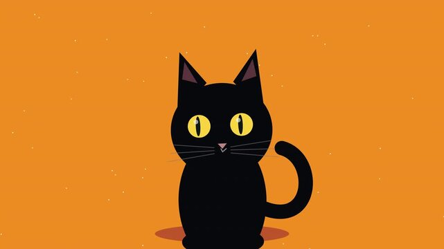 Halloween black cat animation loop on orange background