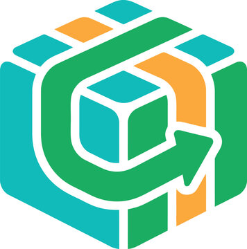 Abstract cube logo icon with a circular arrow path representing logistics and growth