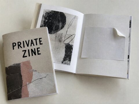 Minimalist Private Zine Featuring Abstract Collage Art And A Blank Peeling Page
