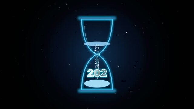 Neon hourglass timer with number 20 counting down