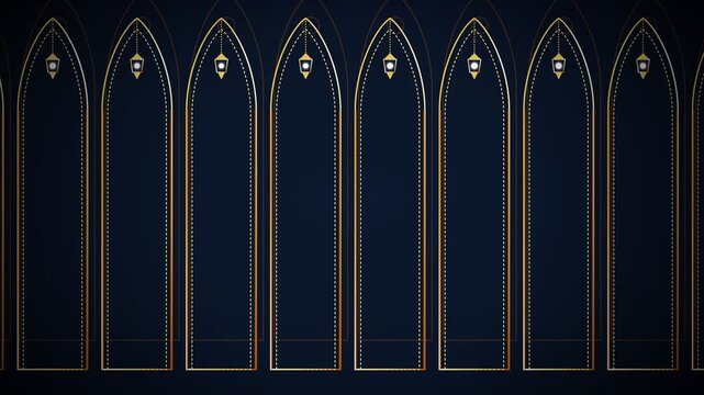 Golden arched lantern pattern animation for traditional Islamic cultural motion backgrounds