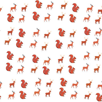 Seamless pattern of squirrels and deer