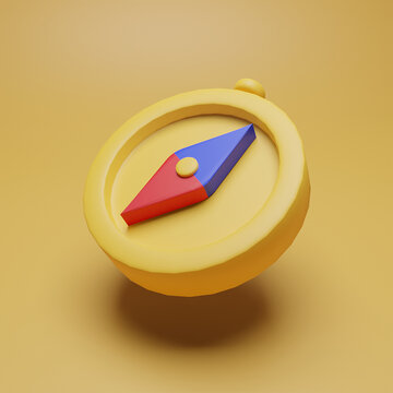 Yellow 3D Compass Floating Alone