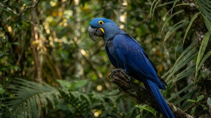 Obraz premium Hyacinth Macaw Perched on a Branch
