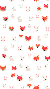 Cartoon fox faces and rabbits pattern