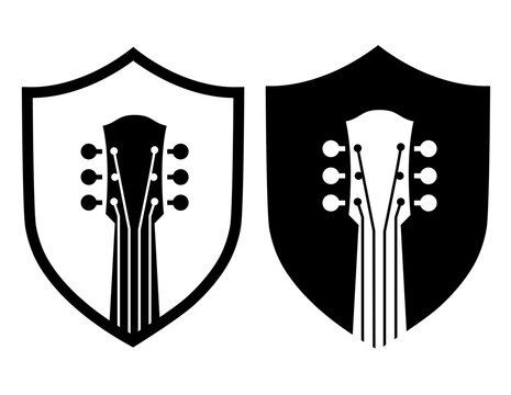 Guitar Headstock Emblem Shield Logo Vector Art isolated on white background