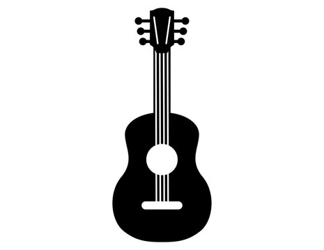 Black silhouette of an acoustic guitar isolated on white background
