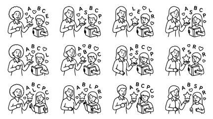 Fototapeta premium Teacher and Student Learning ABC, Star, Book, Isolated