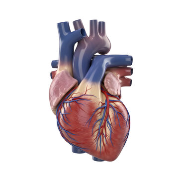 Anatomical illustration of a human heart with aorta valve isolated on white background