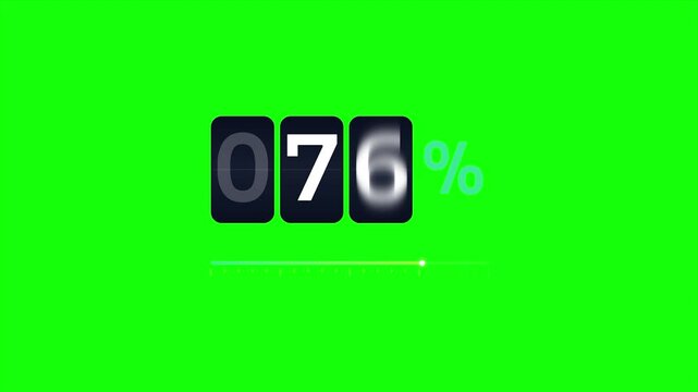 Green Screen Rolling Odometer Counter from 0 to 100 Percent with Dark Flip Digit Cards and Mint Percent Sign, Chroma Key Number Overlay for Video Editing. Seamless Loop