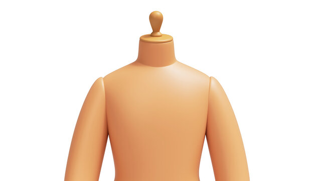 A 3D render of a tan mannequin torso with a wooden ball on top of its neck, against a.