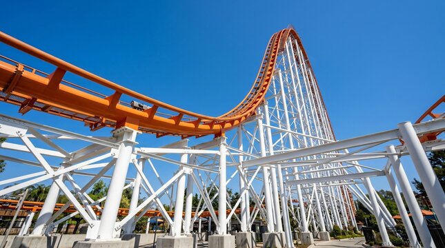 Amusement ride structure under clear blue sky