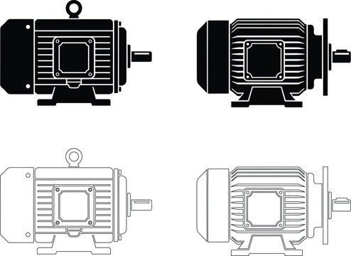 Technical engineering drawing showing electric motor dimensions and design specifications