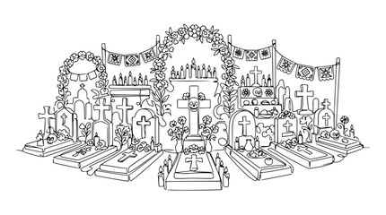 Obraz premium Day of the Dead Altar, Cemetery Scene, Traditional Dia De Muertos Celebration