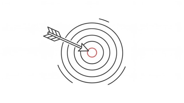 A stylized outline illustration of an arrow hitting the bullseye on a target for business goals and success