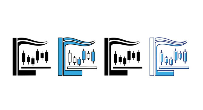 Abstract graphic logo with skyline, bar chart, and data elements in blue and black.