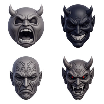 Set of demon monster masks isolated on transparent background