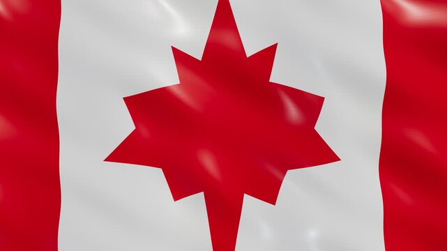 Waving red and white flag featuring a stylized ten pointed star