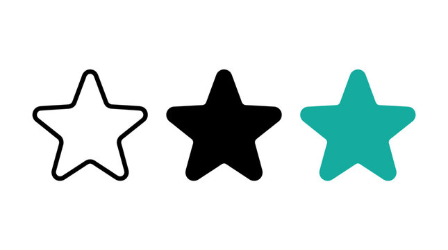 Set of Three Starfish Star Icons with Rounded Edges in Outline Black and Teal