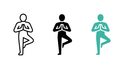Obraz na płótnie Canvas Tree pose yoga icon set vectors with meditation human figures and wellness symbols