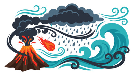 Natural disaster landscape with erupting volcano and tidal wave. © MDTAZBIRHOSSAIN