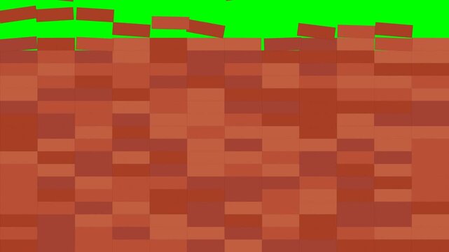 Floating red rectangular shapes scattered on a flat vivid green background in a minimalist motion vector animation rectangle geometric abstract shape falling