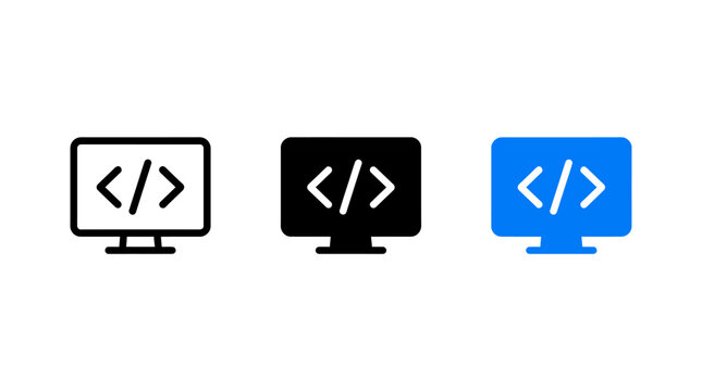 Set of computer screen web development code symbols and programming icons vector