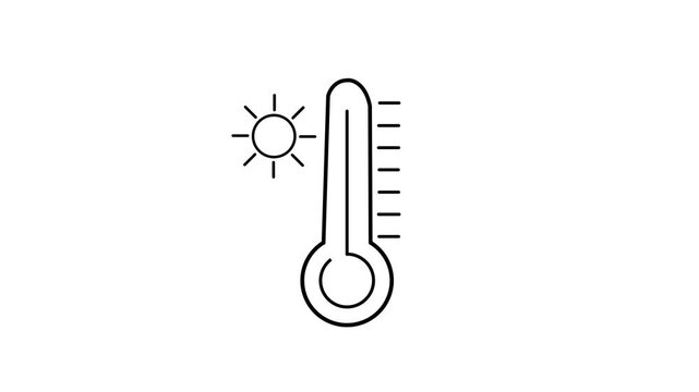Hot Weather Thermometer Line Icon Animation. Line animation of thermometer with sun for hot weather forecast. 4k animation video