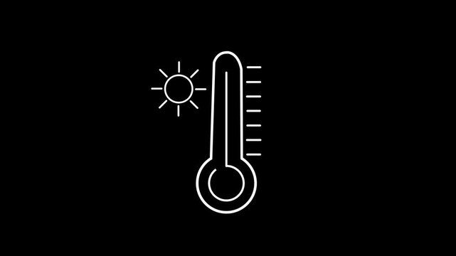Hot Weather Thermometer Line Icon Animation. Line animation of thermometer with sun for hot weather forecast. 4k animation